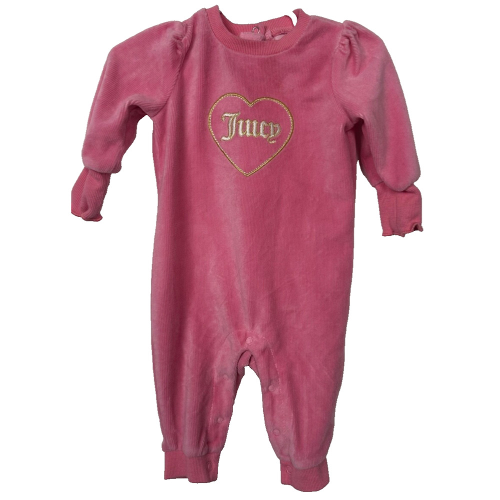Juicy Couture Kids Velour One Piece Size 3-6 Months Pink Gold Heart Snap D6
